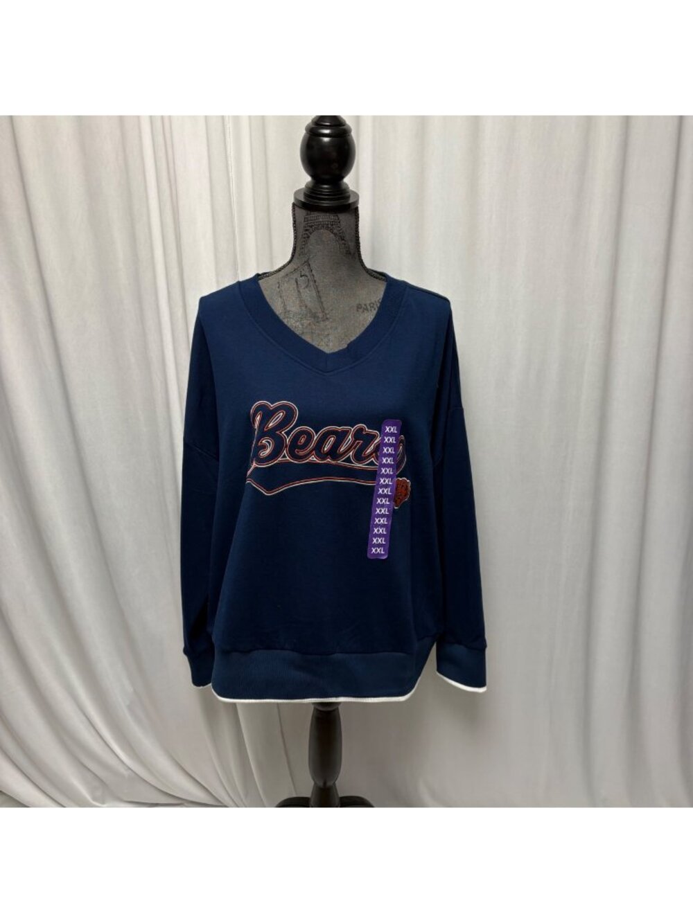 Chicago Bears NFL Sweatshirt Womens XXL Navy Pullover V Neck Long Sleeve Top NEW